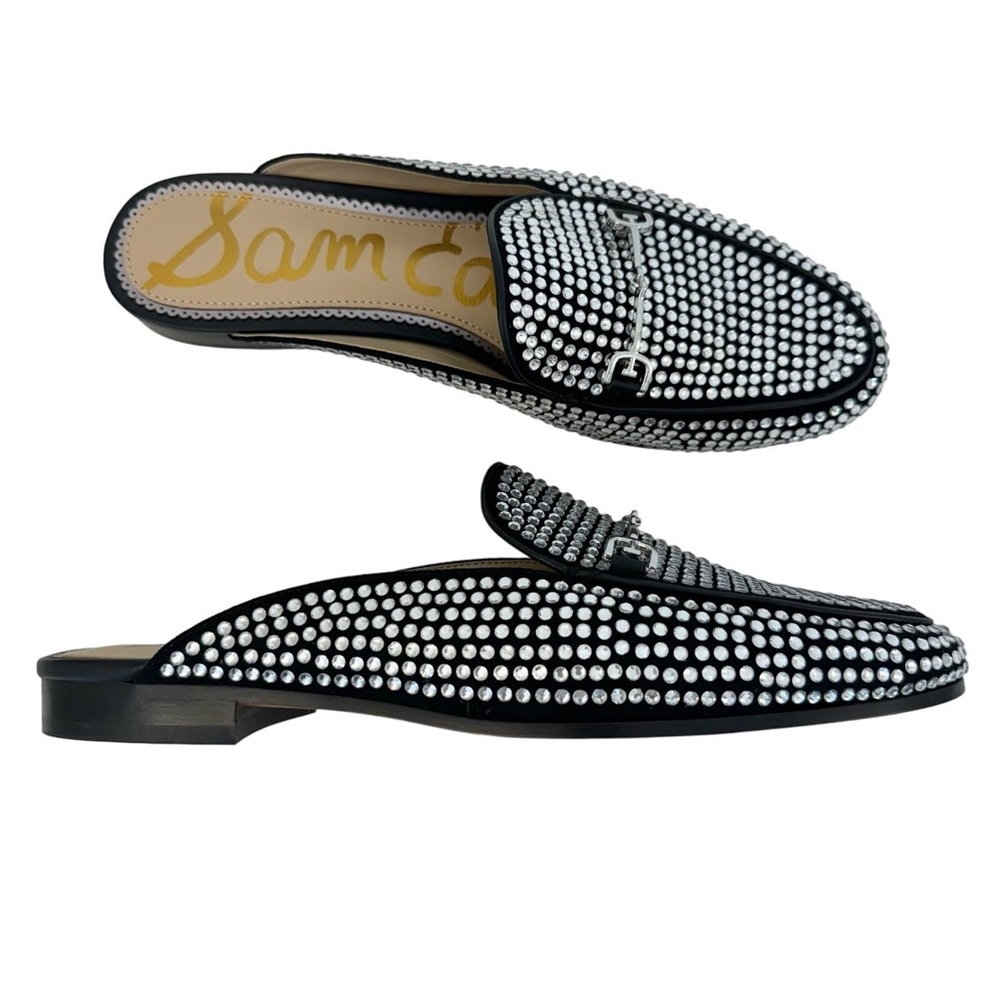 Sam Edelman Linnie Black Silver Glitz Slip On Flat Crystal Horsebit Mules Size 7